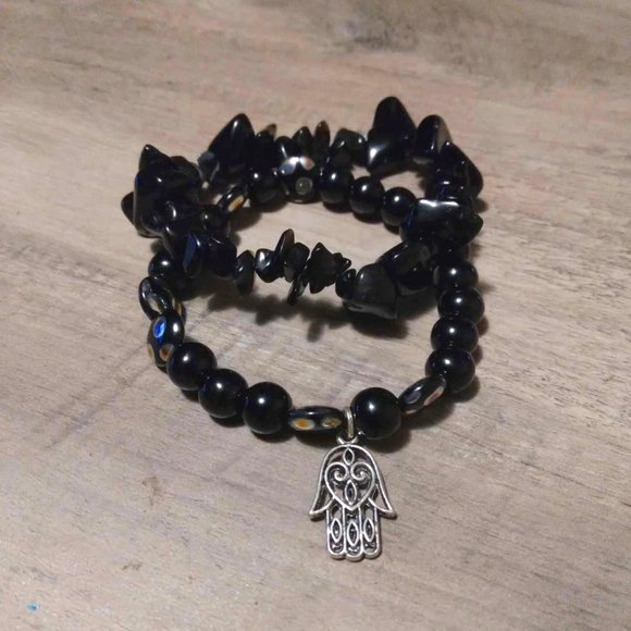 Black Obsidian and Black Tourmaline Bracelets - Picture 1 of 4